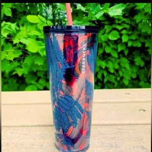 Starbucks Blue & Rose Gold Foil Fern Lichen Venti Tumbler Cup NEW